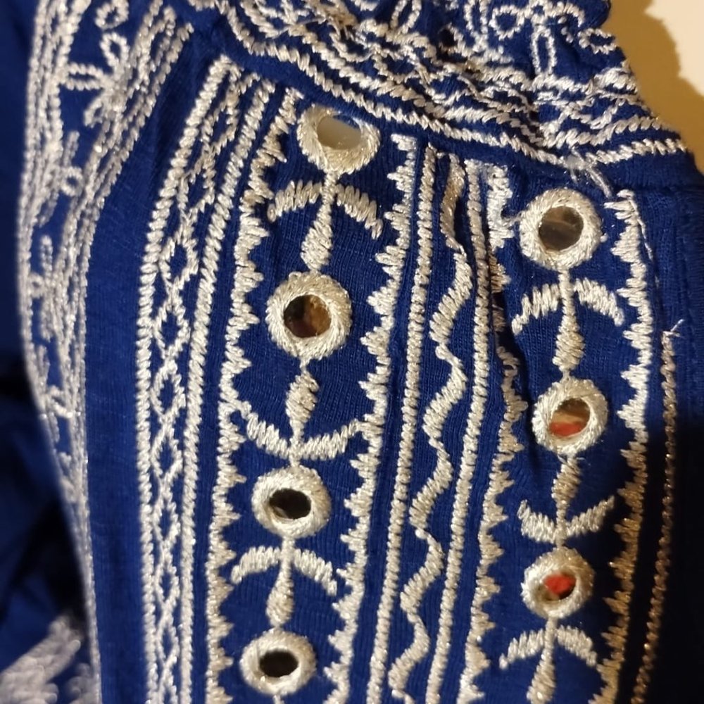INC International Concepts Women's Royal blue, Embroidered/Mirrored Peasant Top - Picture 8 of 13
